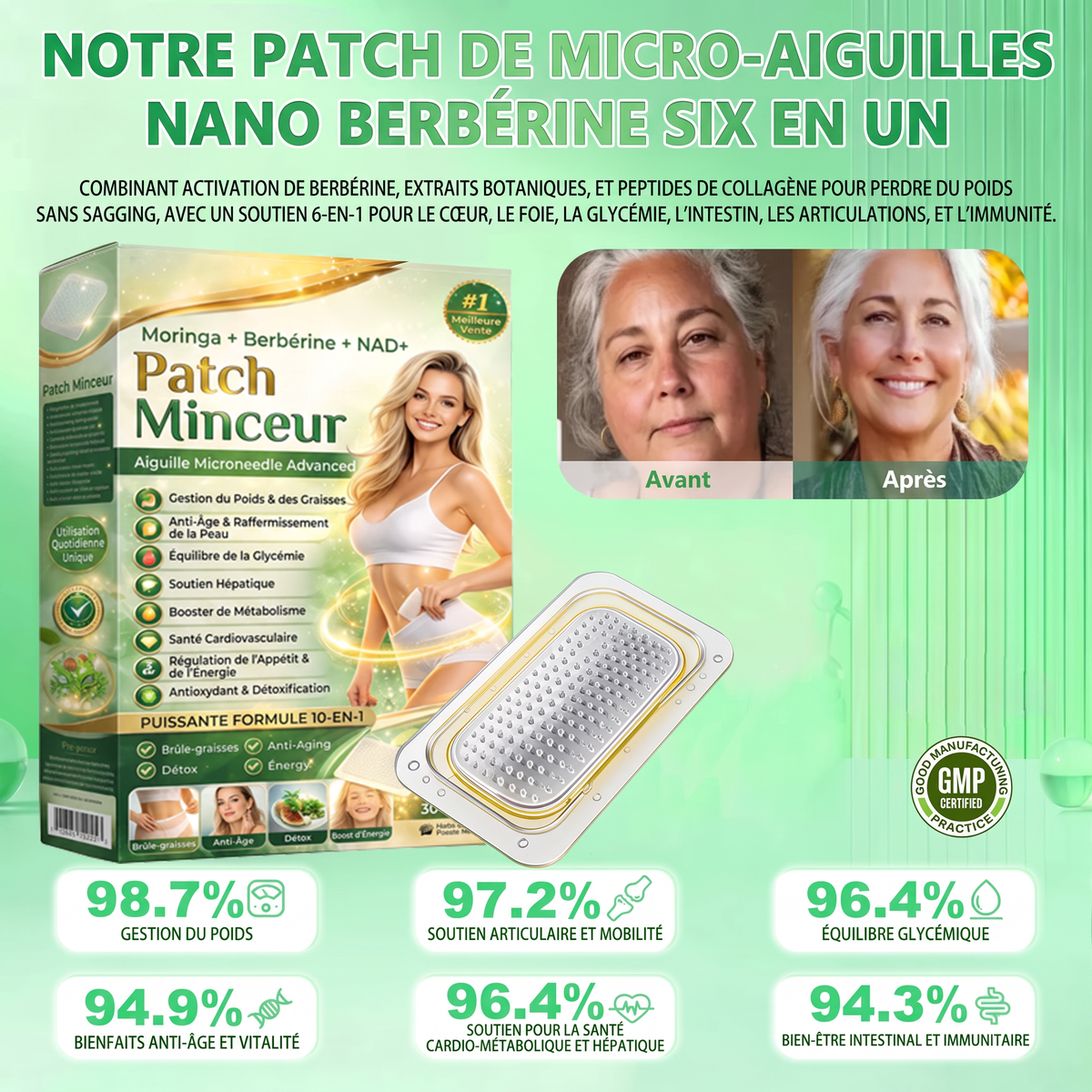 Patch minceur à micro-aiguilles à la berbérine | Soutien 10-en-1 à la gestion du poids