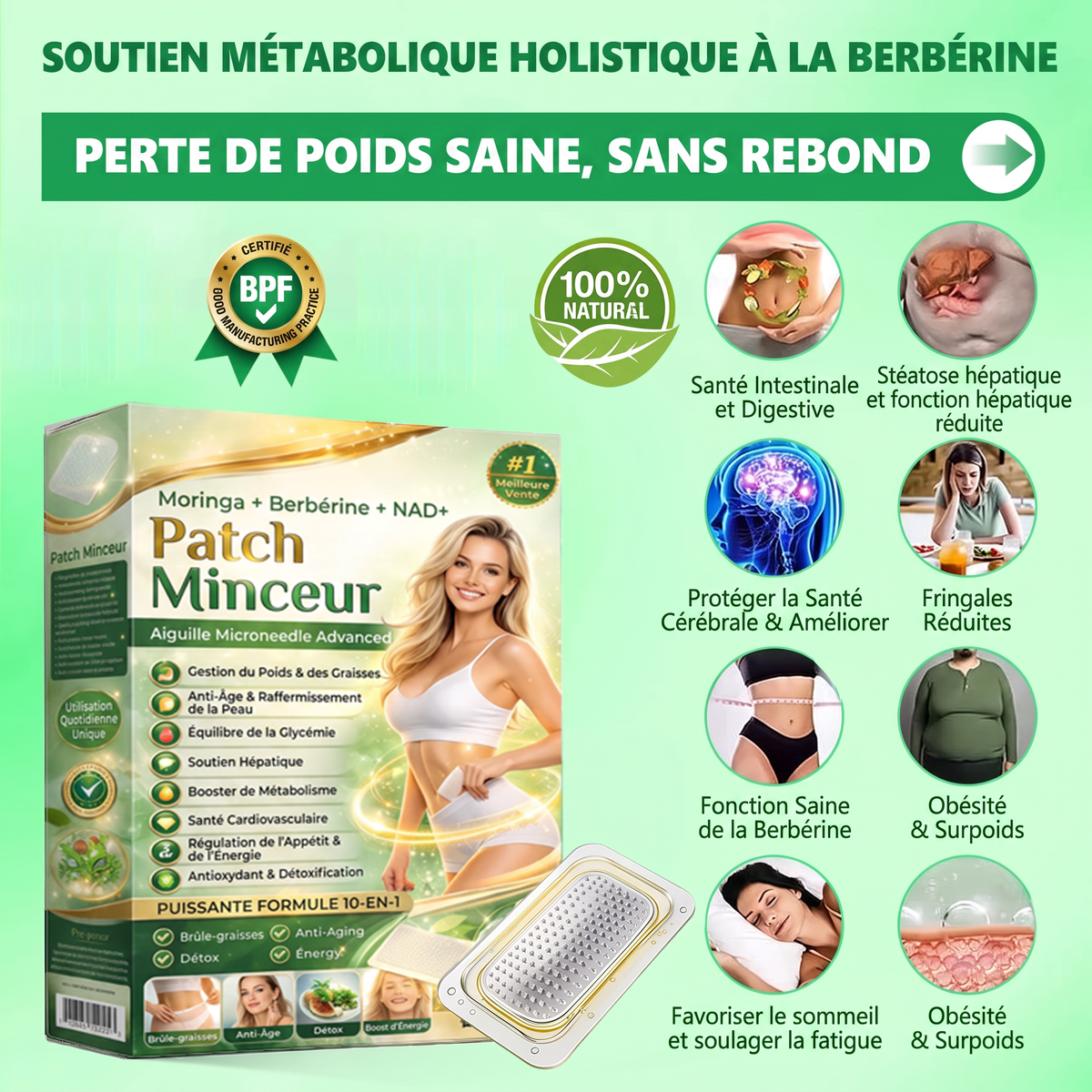 Patch minceur à micro-aiguilles à la berbérine | Soutien 10-en-1 à la gestion du poids
